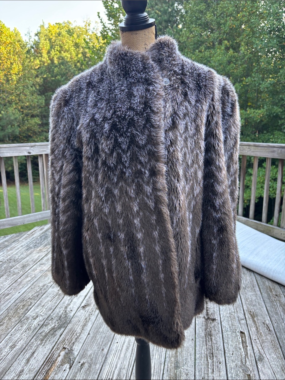 Vintage Style VI Ltd Black Faux Fur Coat jacket stunning fox rabbit M/L USA made